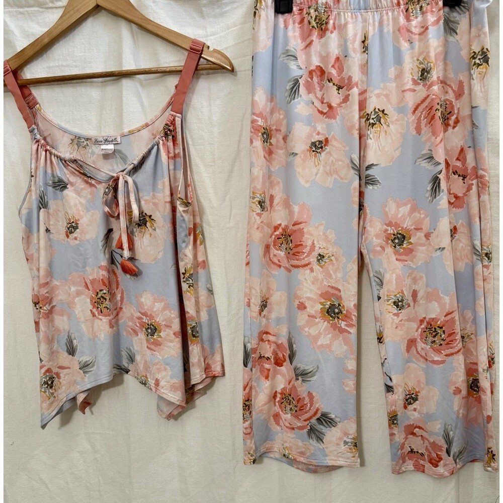 EUC Linea Donatella Floral Lounge Set Resort Vaca Wide Leg Soft Girl Morning